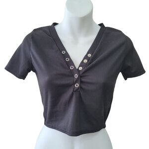 Missguided Black Buttons down Crop Top Made In United Kingdom Size: 2